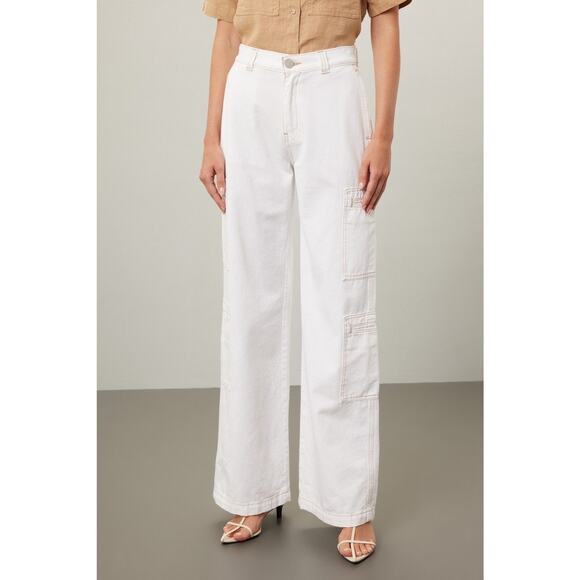 HUDSON White High-Rise Cargo Welt Pockets Wide Leg Loose Fit Jeans Size 27 - Picture 1 of 11
